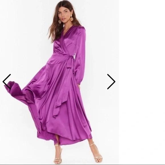 Nasty Gal Steal Spotlight BarbieCore Pink Satin Wrap Dress wedding guest plus 24 - Picture 7 of 14